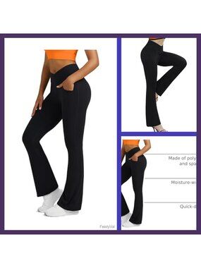 Flare Leggings High Waisted Crossover Yoga Pants with Pockets